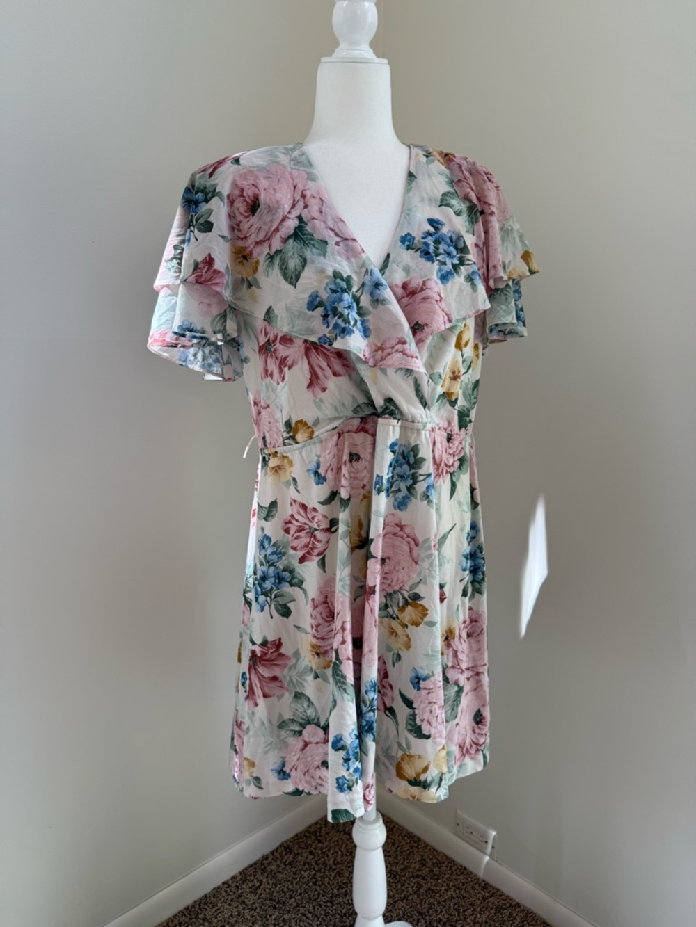 Vintage Floral Wrap Midi Dress - Pink, Blue, Yellow